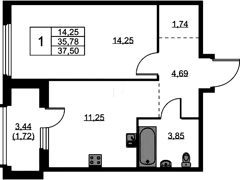 1-комнатная квартира 37.5 м², 5/15 эт., ЖК «GloraX Парголово»